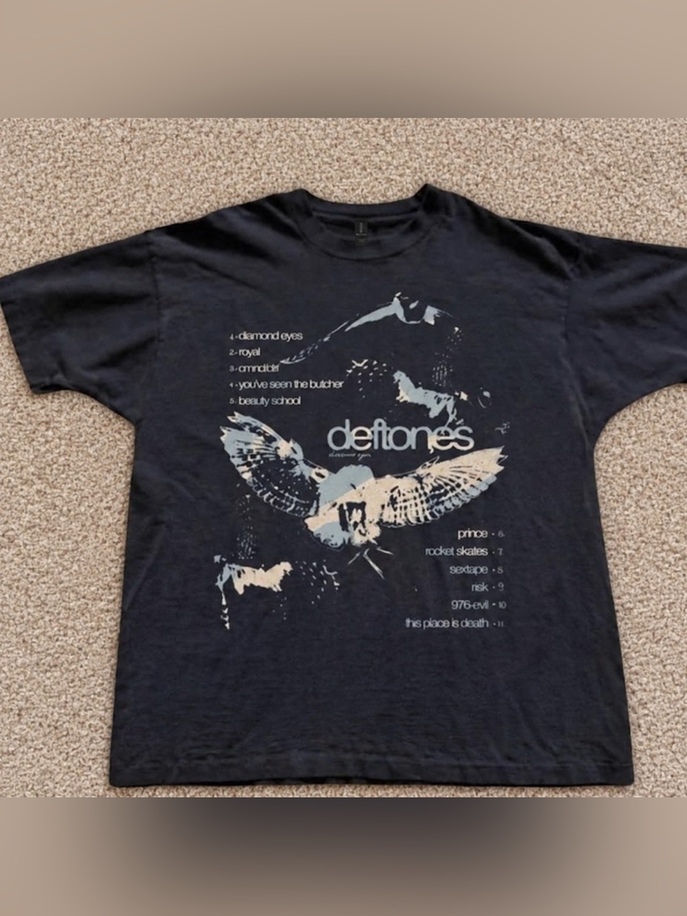 Gildan Reprint Black Tee with White & Light Blue Band